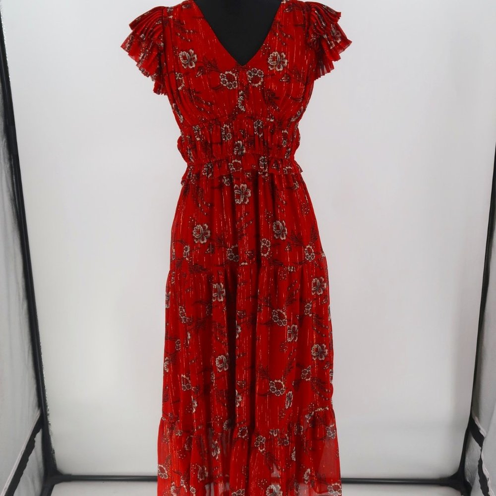 Ann Taylor Red Floral Tiered Maxi Dress